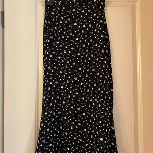 Reformation Size 0 Floral Black Midi Skirt